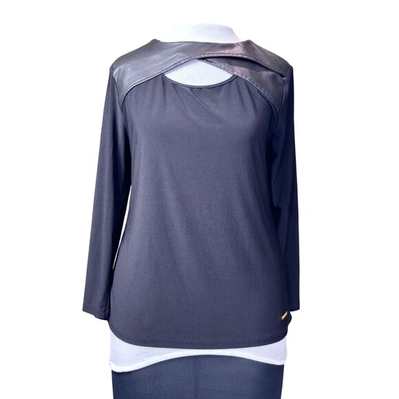 Nine West Black Long Sleeve Top With Faux Leather Detail - Picture 1 of 14